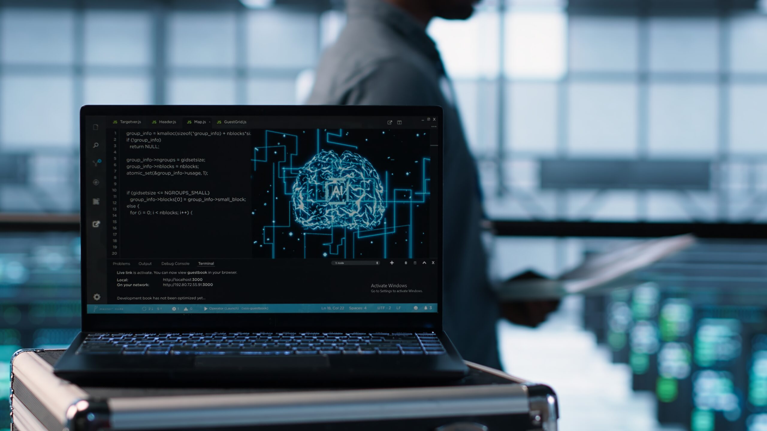 Notebook used by AI IT experts, close up